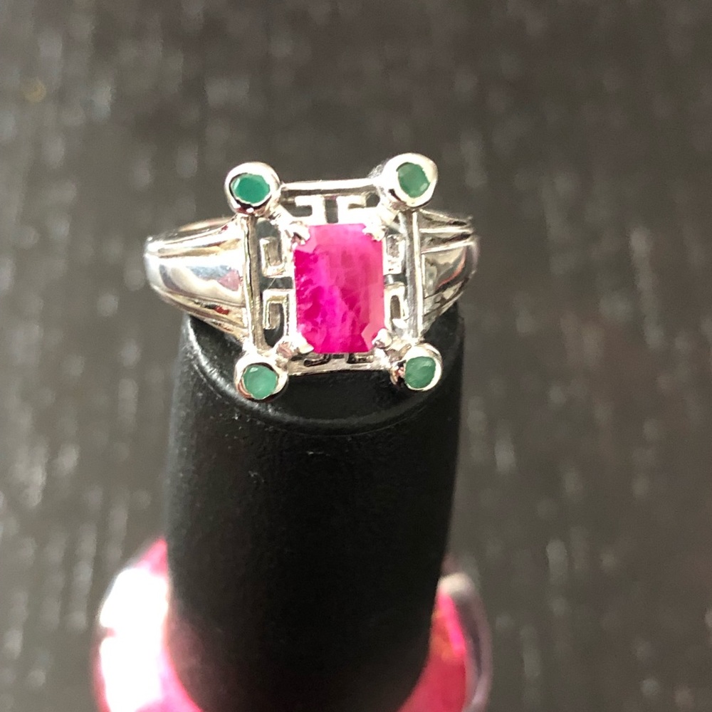 Sterling Silver Ruby and Chalcedony Ring